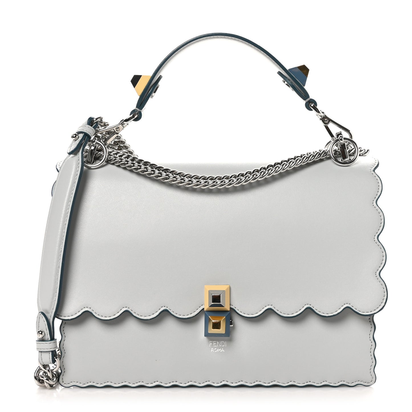 Vitello Liberty Scalloped Studded Kan I Shoulder Bag Grigio Perla