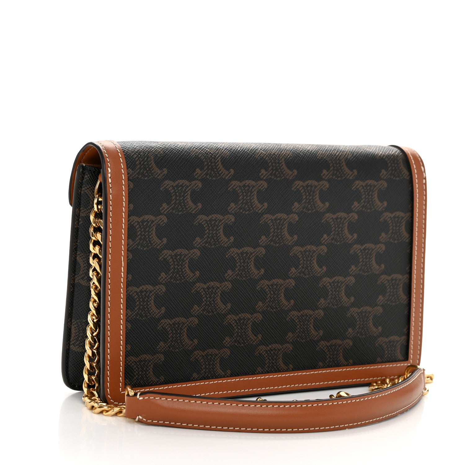 Celine Triomphe Canvas Calfskin Margo Wallet on Chain Tan 3 of 11