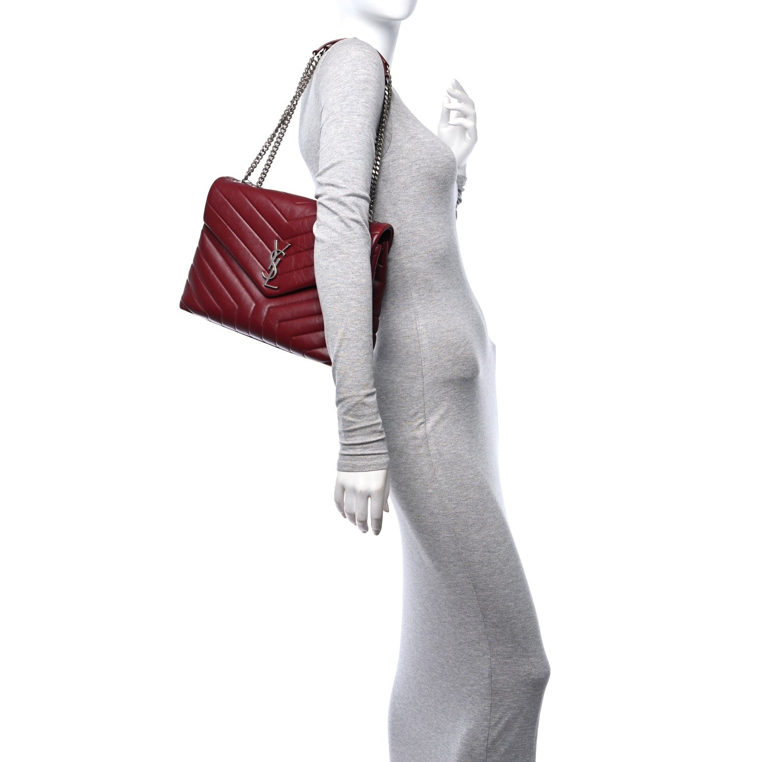 Saint Laurent Calfskin Y Quilted Monogram Medium Loulou Chain Satchel Palissandre 3 of 10