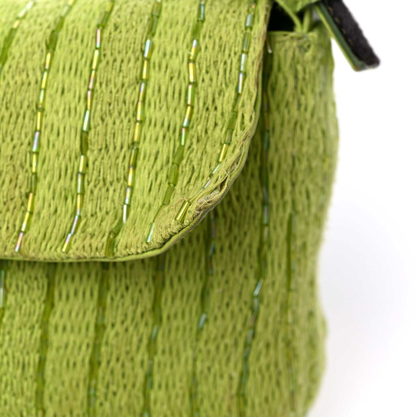Knit Calf Hair Beaded Baguette Green