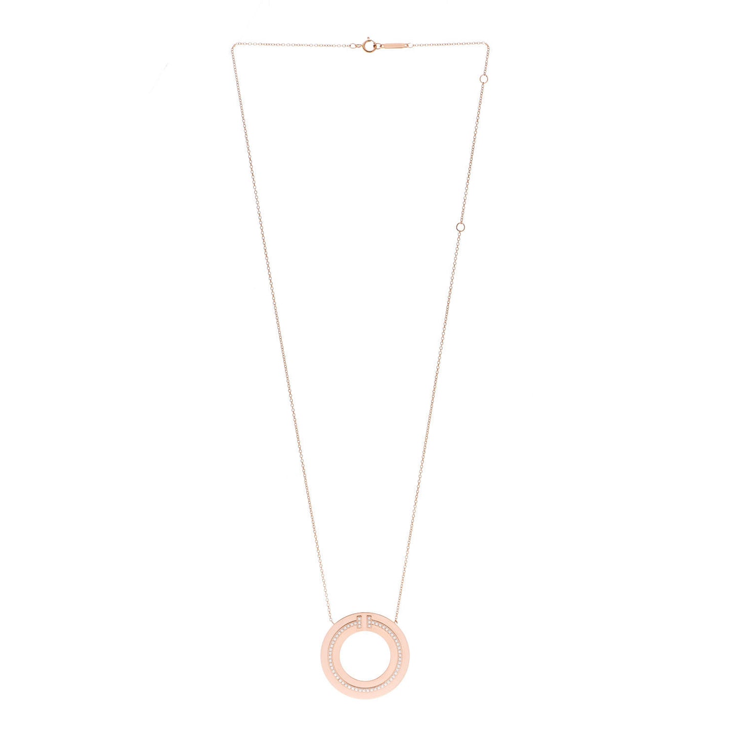 18K Rose Gold Diamond T Circle Pendant Necklace