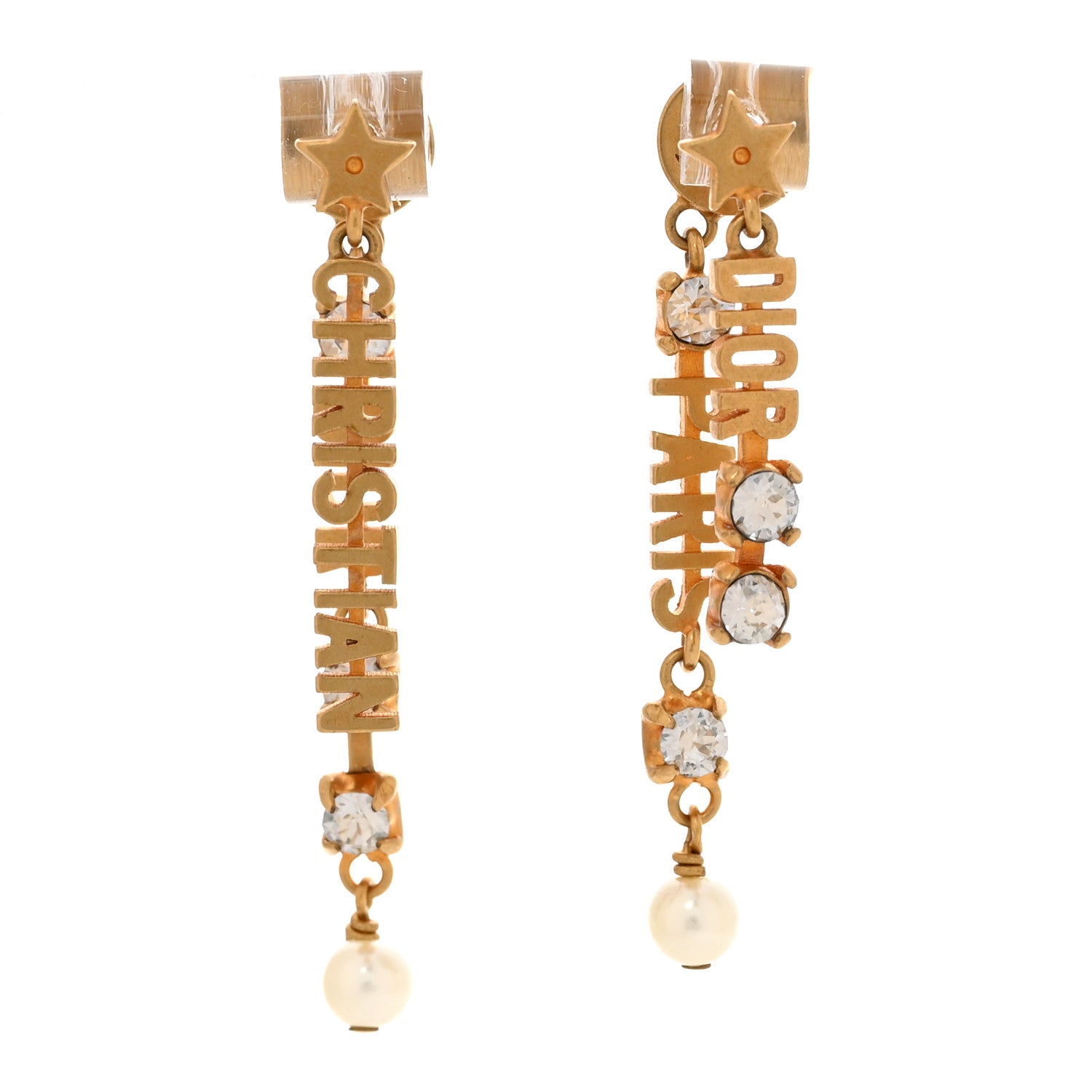 DIOR ピアス　パール　ゴールド Christian Dior CHRISTIAN Crystal Pearl Logo Dangle Earrings Gold