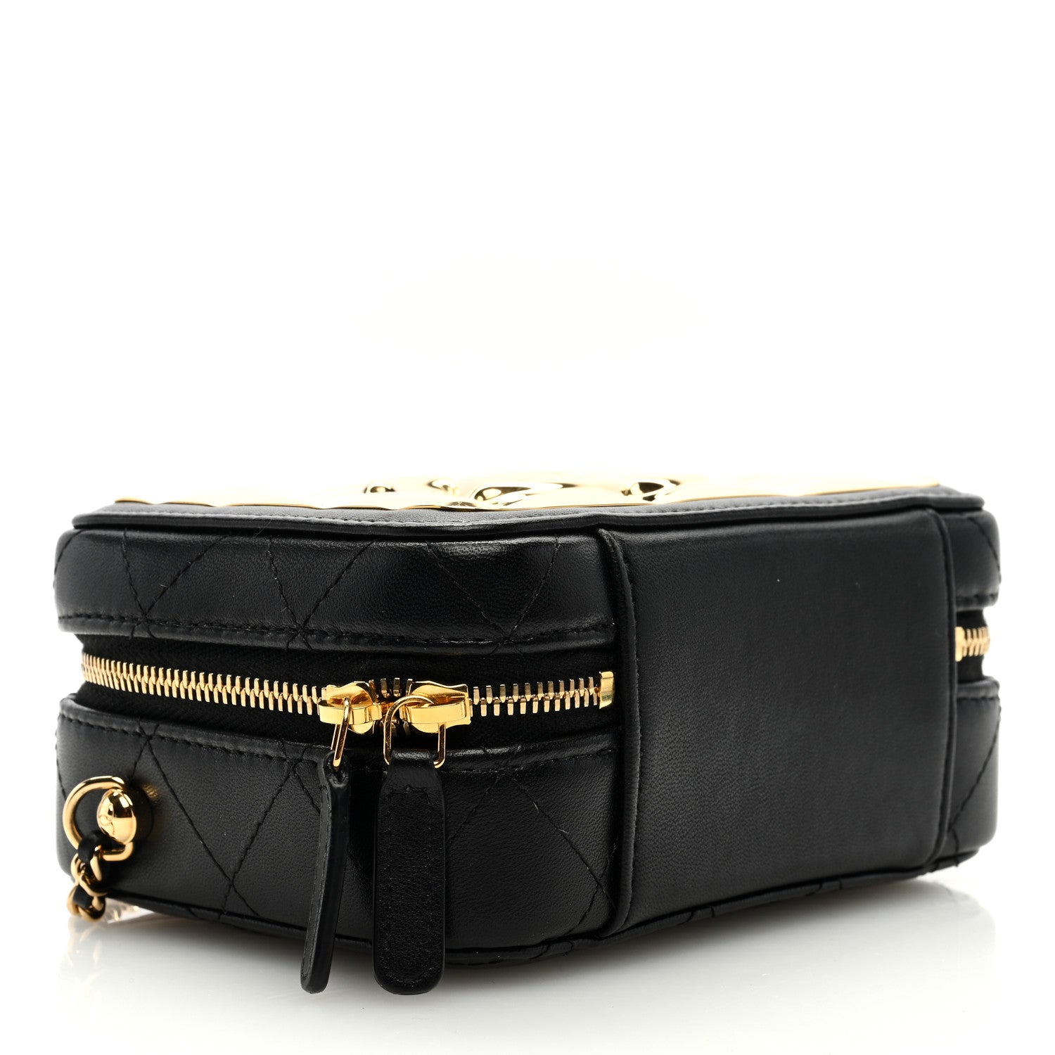Chanel Lambskin Quilted Golden Plate Clutch With Chain Black 4 of 10