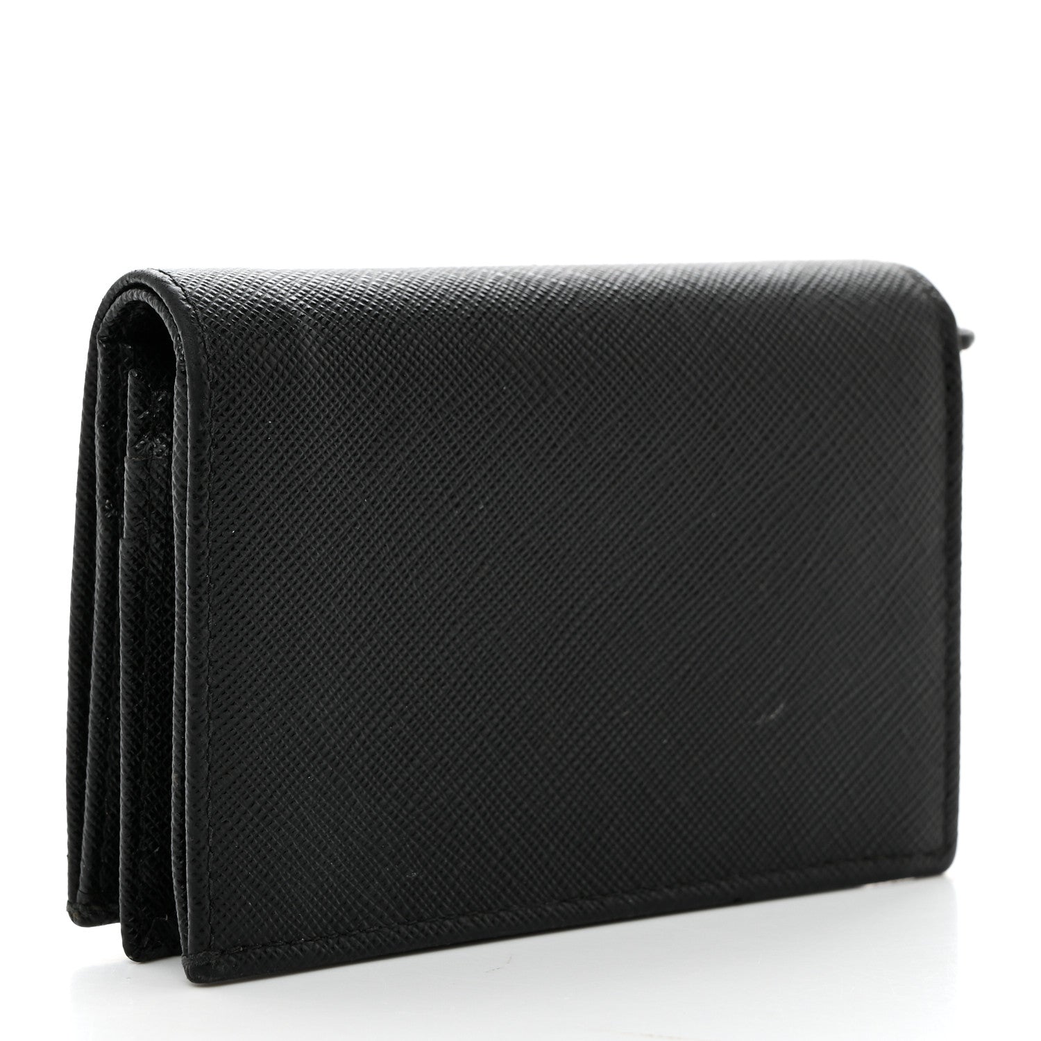 Prada Saffiano Triangle Bi-Fold Card Holder Wallet Black 3 of 6