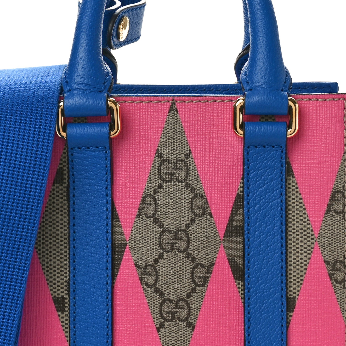 GG Supreme Monogram Textured Dollar Calfskin Rhombus Mini Tote Bag Beige Ebony Pink Blue