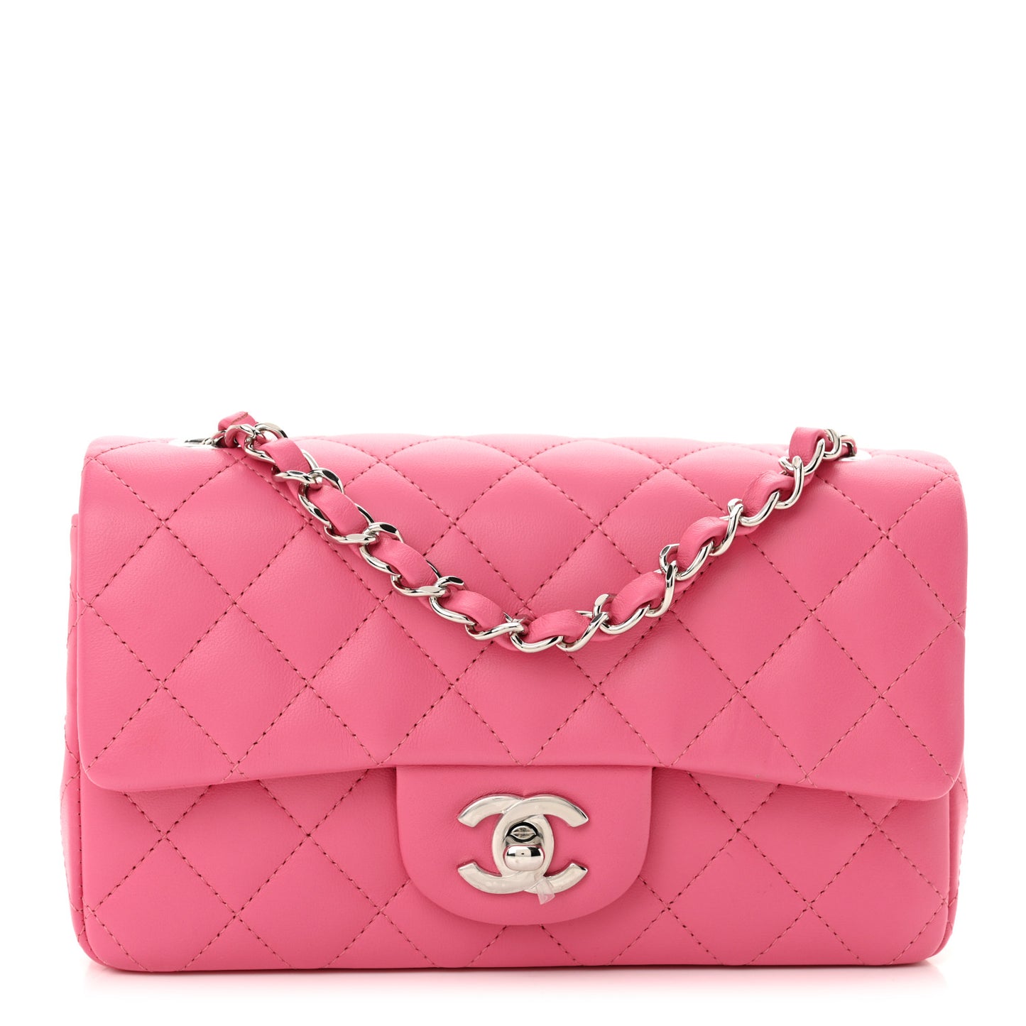 Lambskin Quilted Mini Rectangular Flap Pink