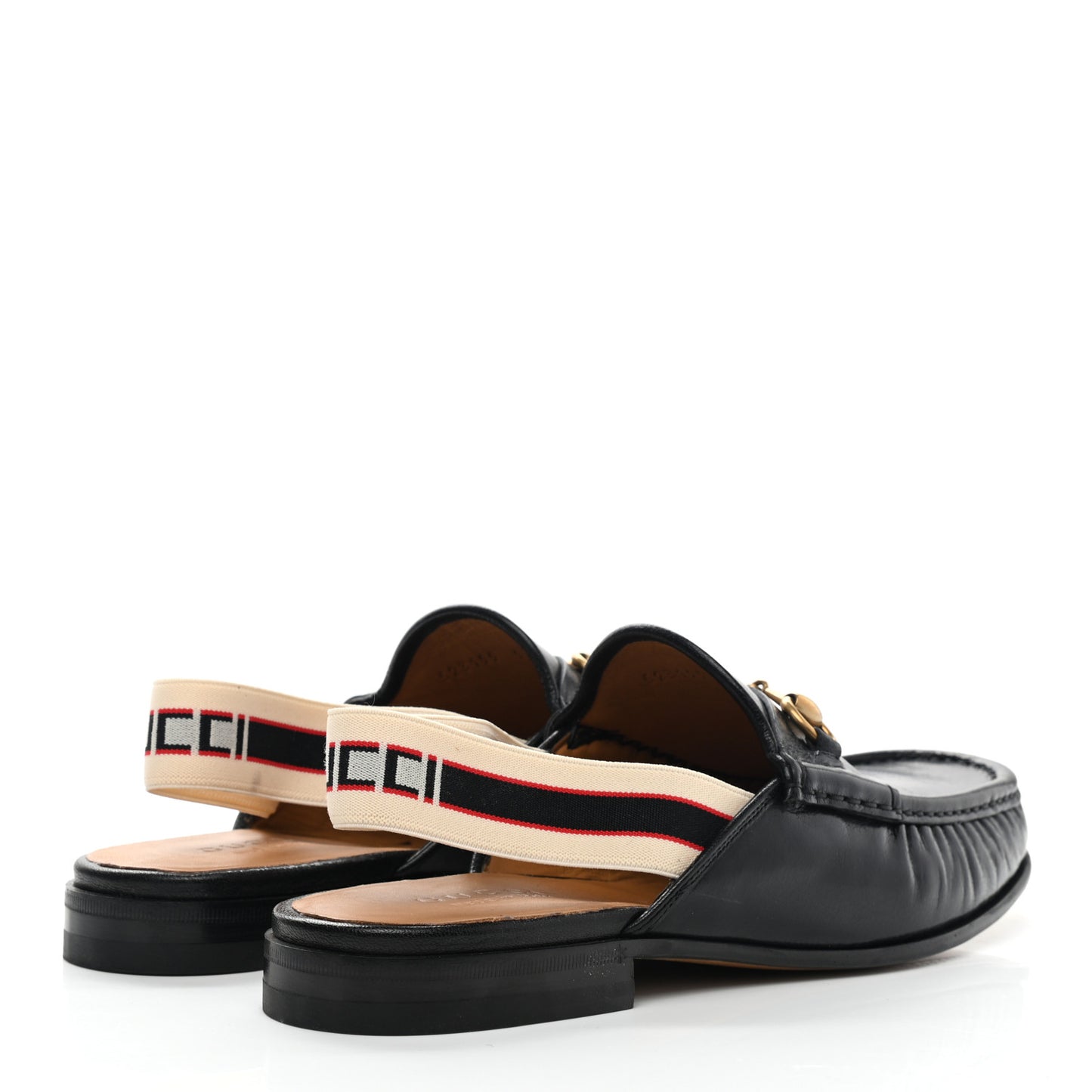 Goatskin Stripe Mens Horsebit Slingback Slippers 9 Black