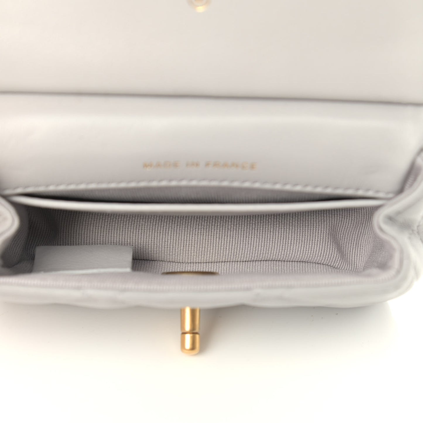 Calfskin Quilted Lady Handle Flap Card Holder With Chain Grey