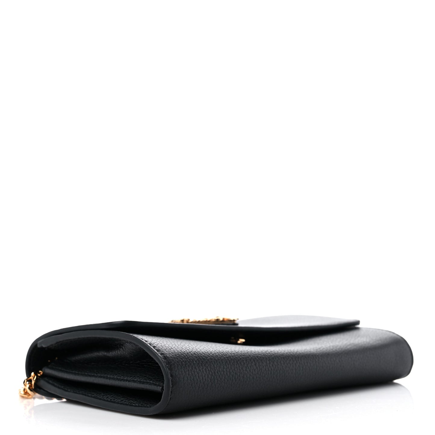 Grained Calfskin Virtus Wallet On Chain Black