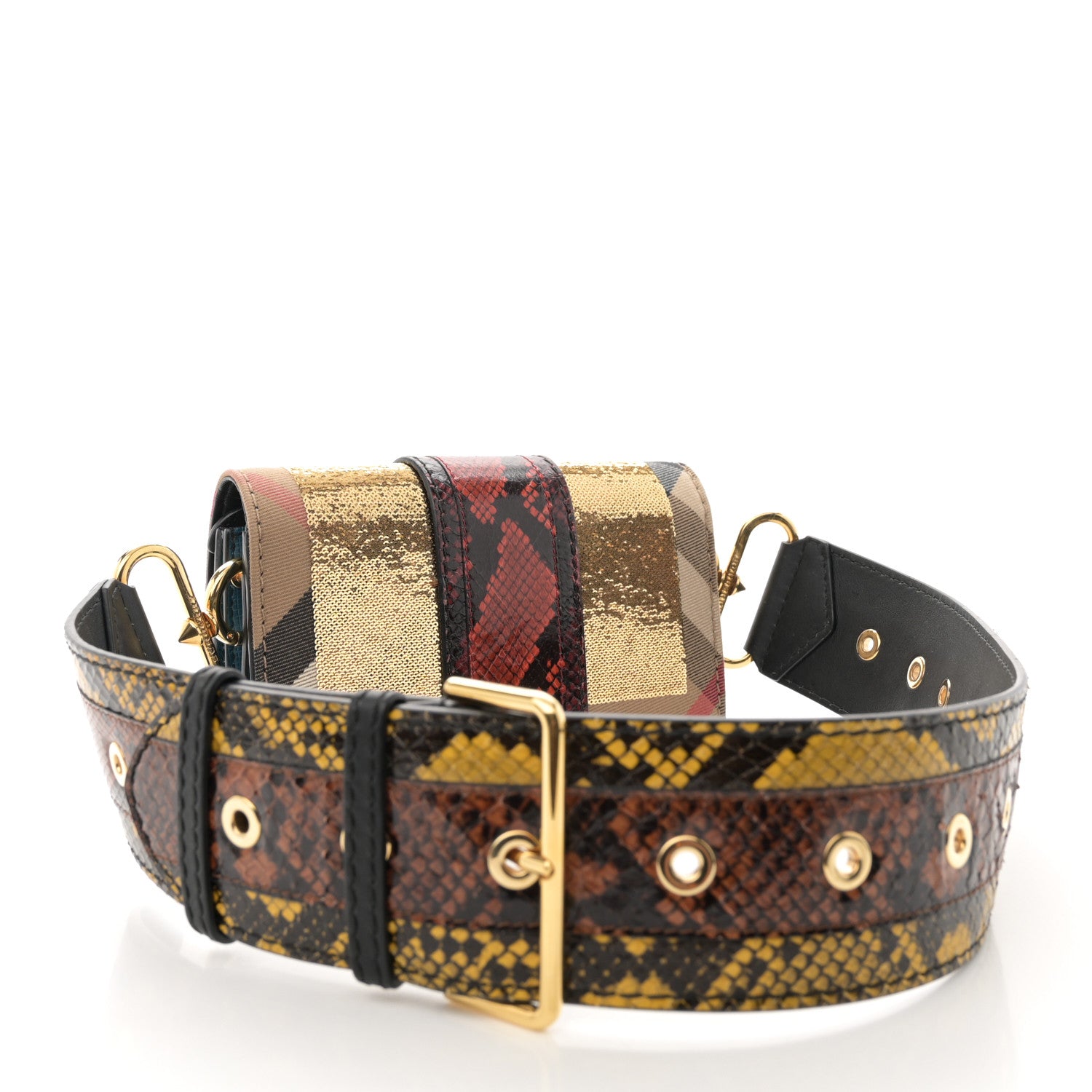 Burberry Suede Watersnake Print House Check Sequin Small Madison Buckle Bag Multicolor 2 of 9