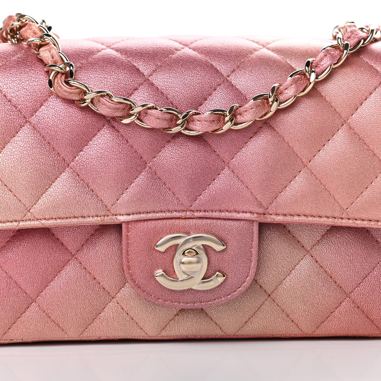 Metallic Lambskin Quilted Ombre Mini Rectangular Flap Pink