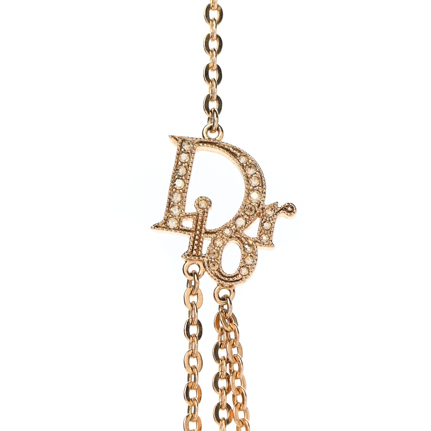 Christian Dior Metal Crystal Multi Strand Necklace Gold 4 of 4