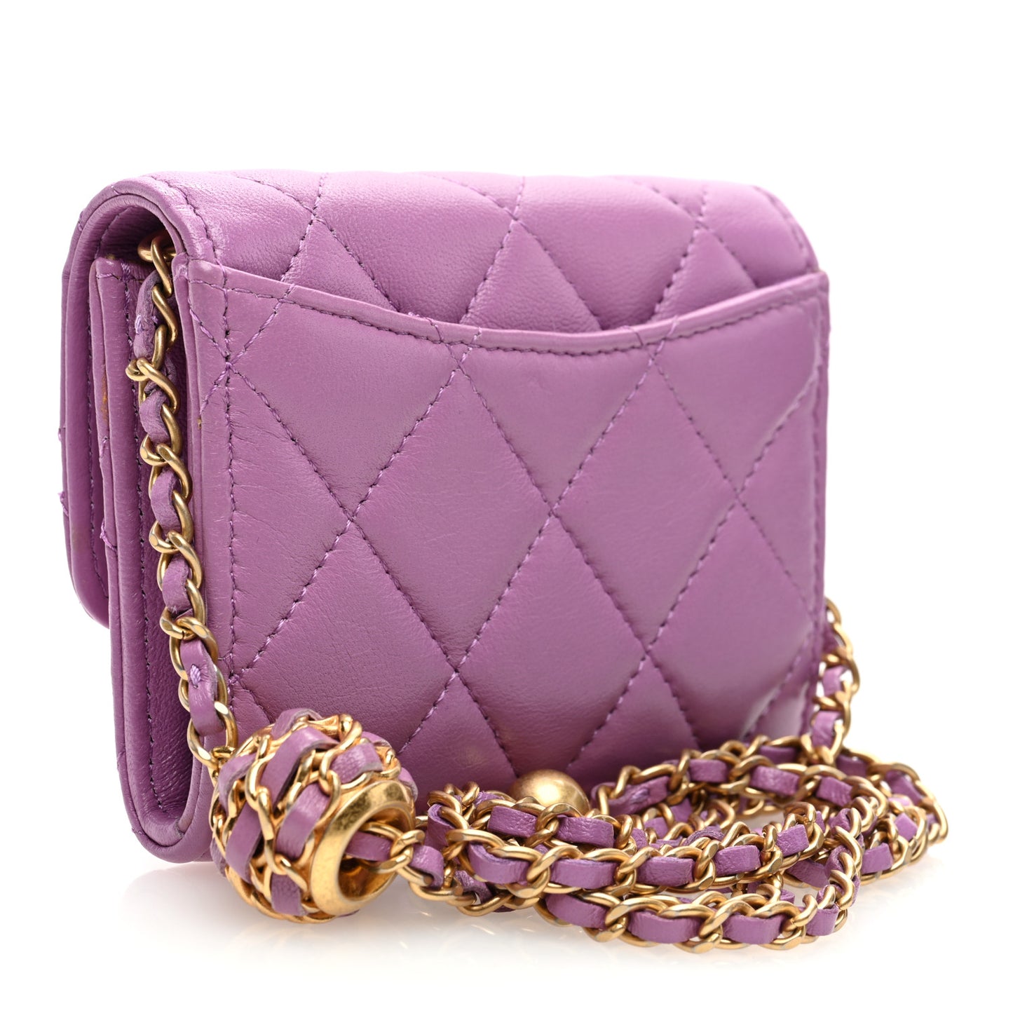 Lambskin Quilted Pearl Crush Clutch With Chain Purple