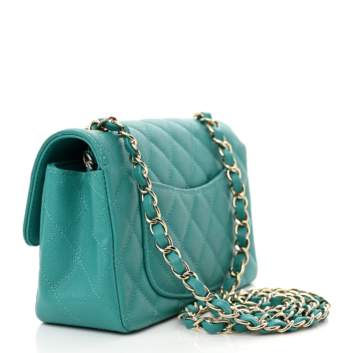 Caviar Quilted Mini Rectangular Flap Turquoise