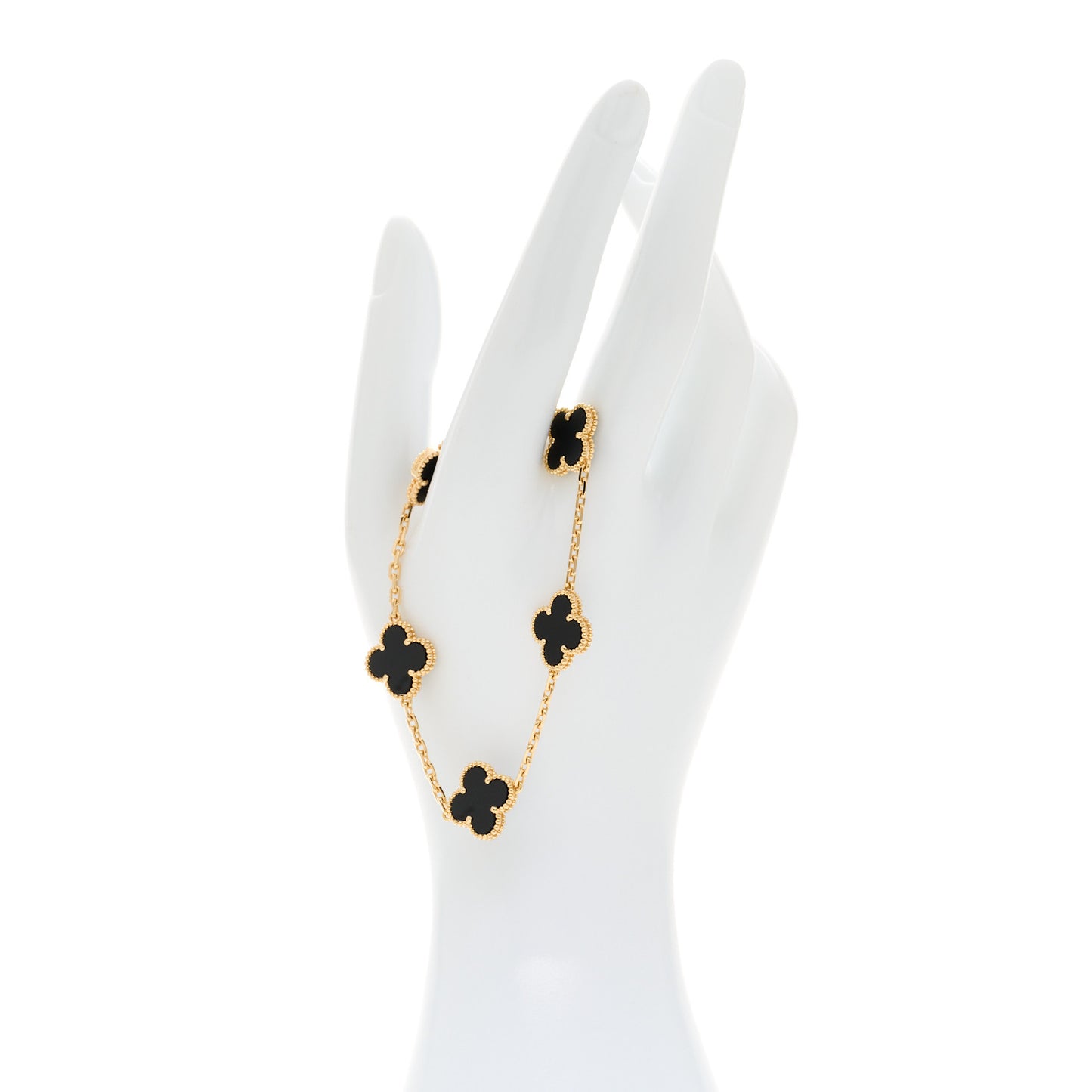 18K Yellow Gold Black Onyx 5 Motifs Vintage Alhambra Bracelet
