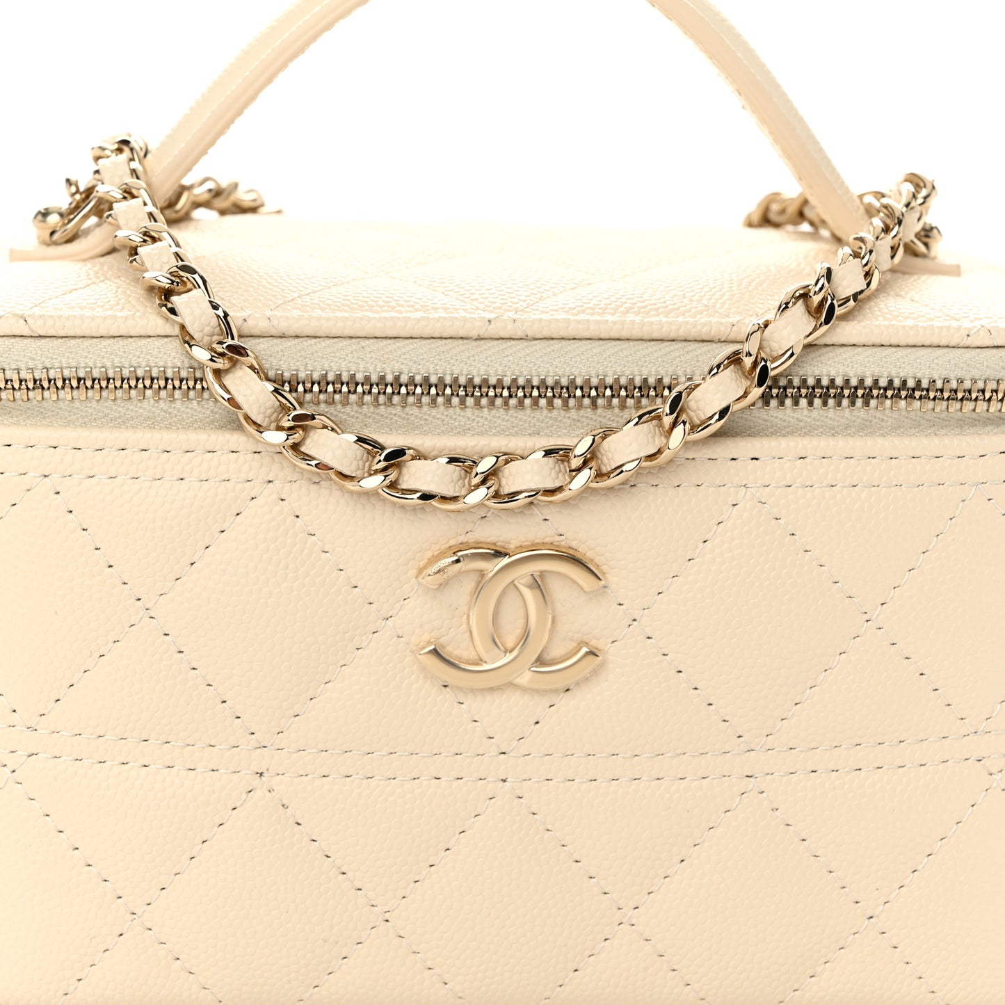 Caviar Quilted Trendy Handle Mini Vanity Ecru