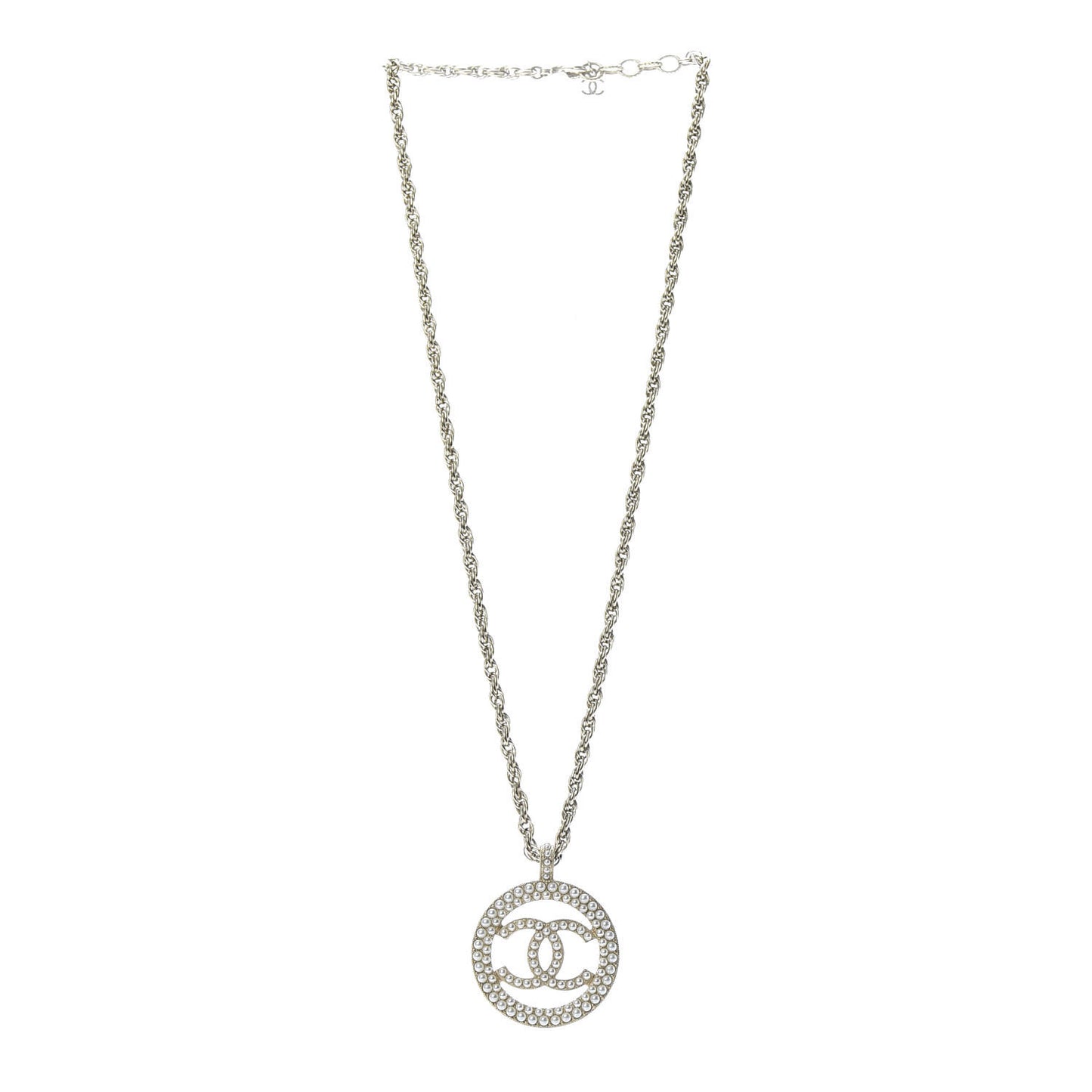 Pearl CC Round Pendant Necklace Gold