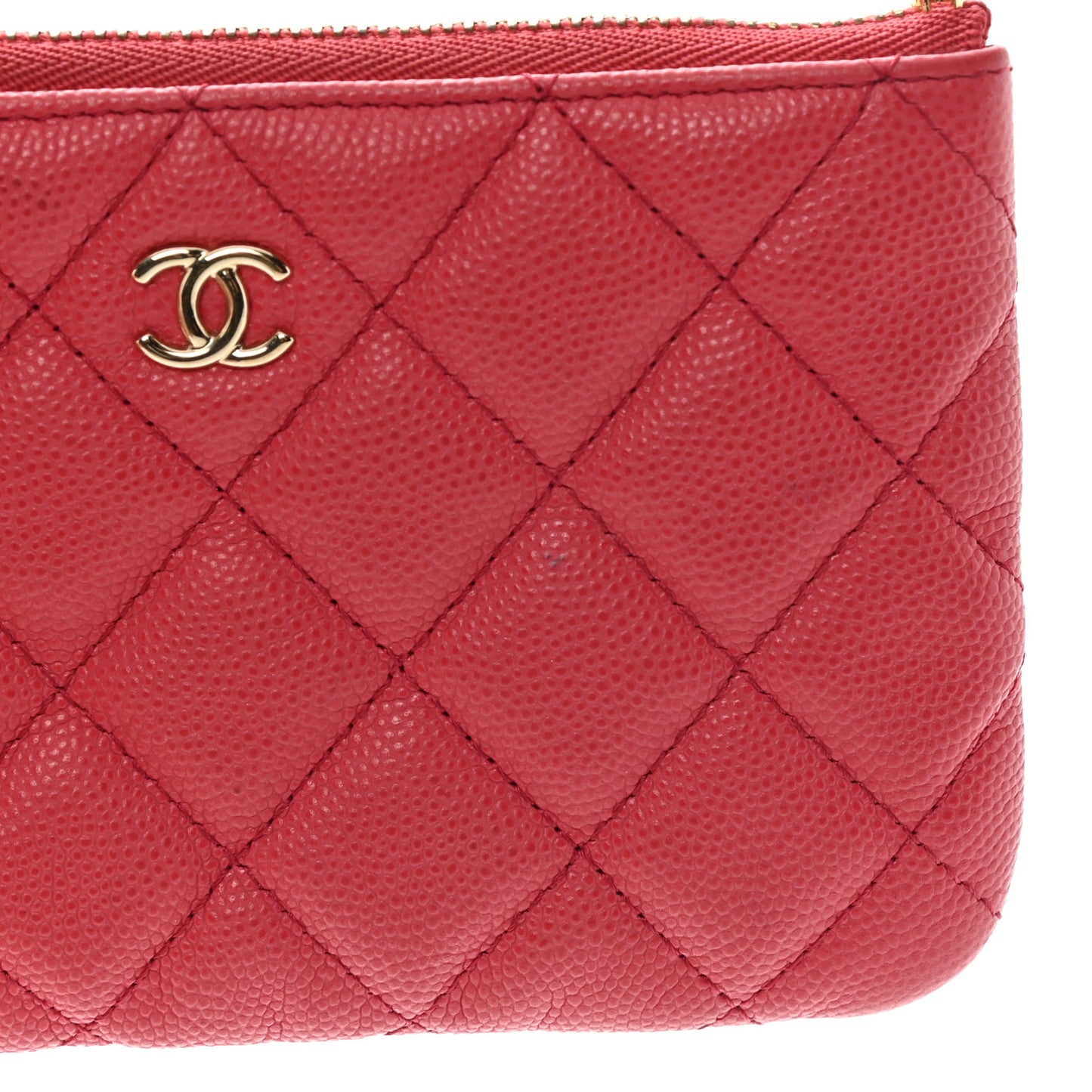 Caviar Quilted Small Cosmetic Case Dark Pink