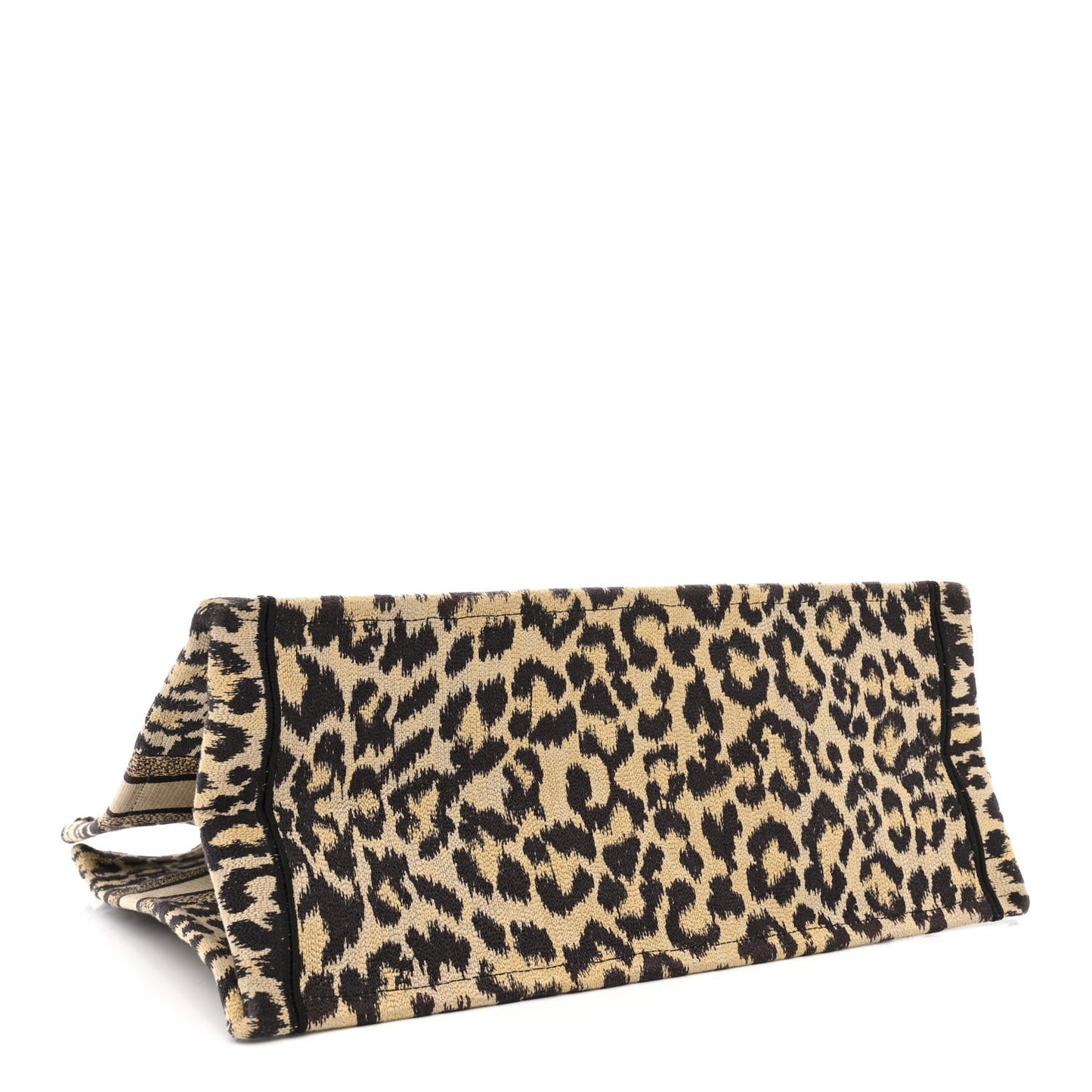 Canvas Mizza Embroidered Large Leopard Book Tote Beige