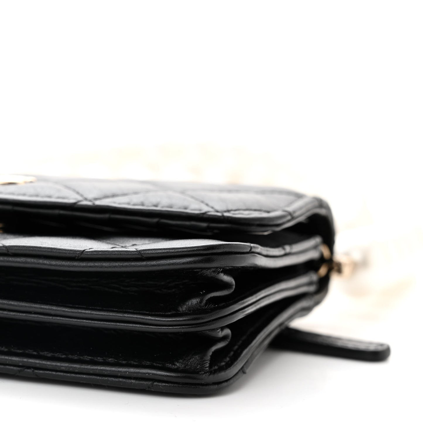 Calfskin Quilted Mini Maxi Pearls Wallet On Chain WOC Black