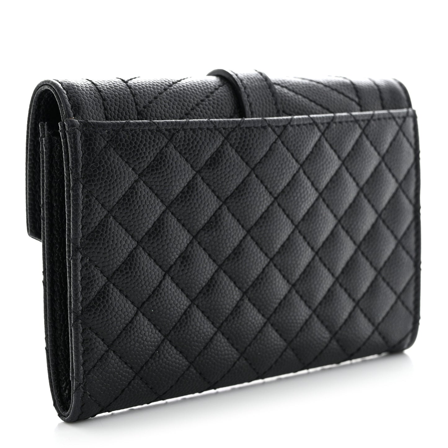 Grain De Poudre Textured Mixed Matelasse Triquilt Small Monogram Envelope Wallet Black