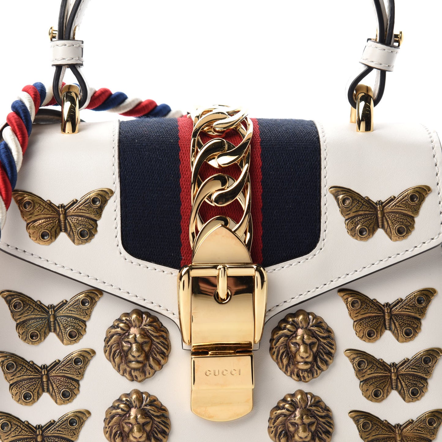 Calfskin Animal Studs Mini Sylvie Top Handle Bag White