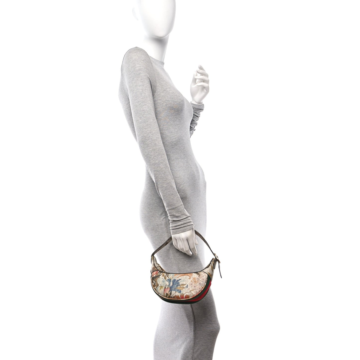 GG Supreme Monogram Water Flora Web Mini Ophidia Half Moon Hobo Beige White Multicolor