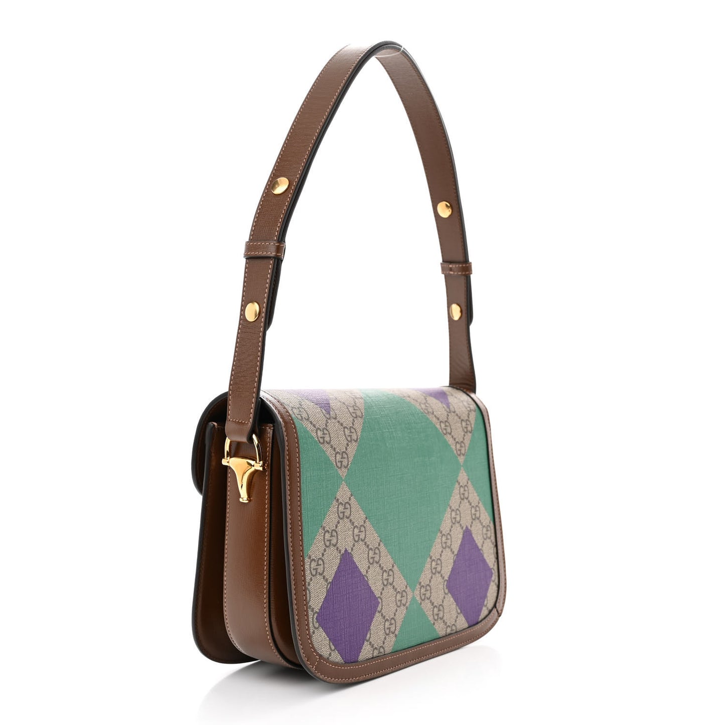 GG Supreme Monogram Geometric Horsebit 1955 Shoulder Bag Beige Multicolor Brown Sugar