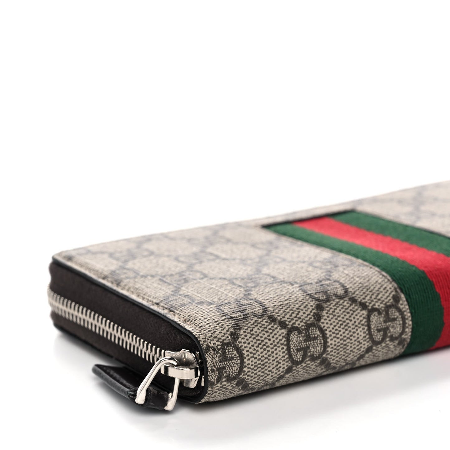 GG Supreme Monogram Web Zip Around Wallet Beige Cocoa
