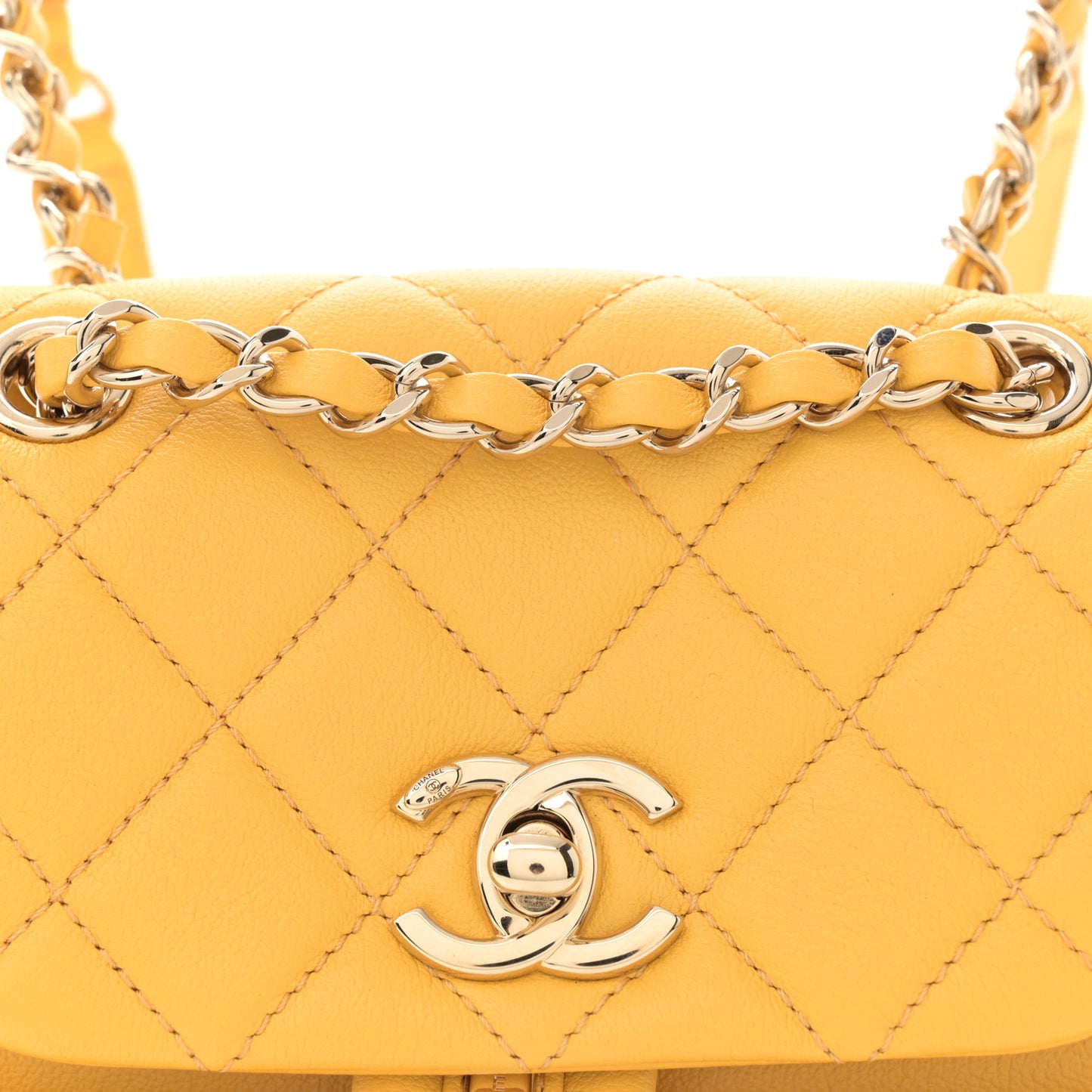 Quilted Small Duma Pockets Drawstring Backpack Yellow