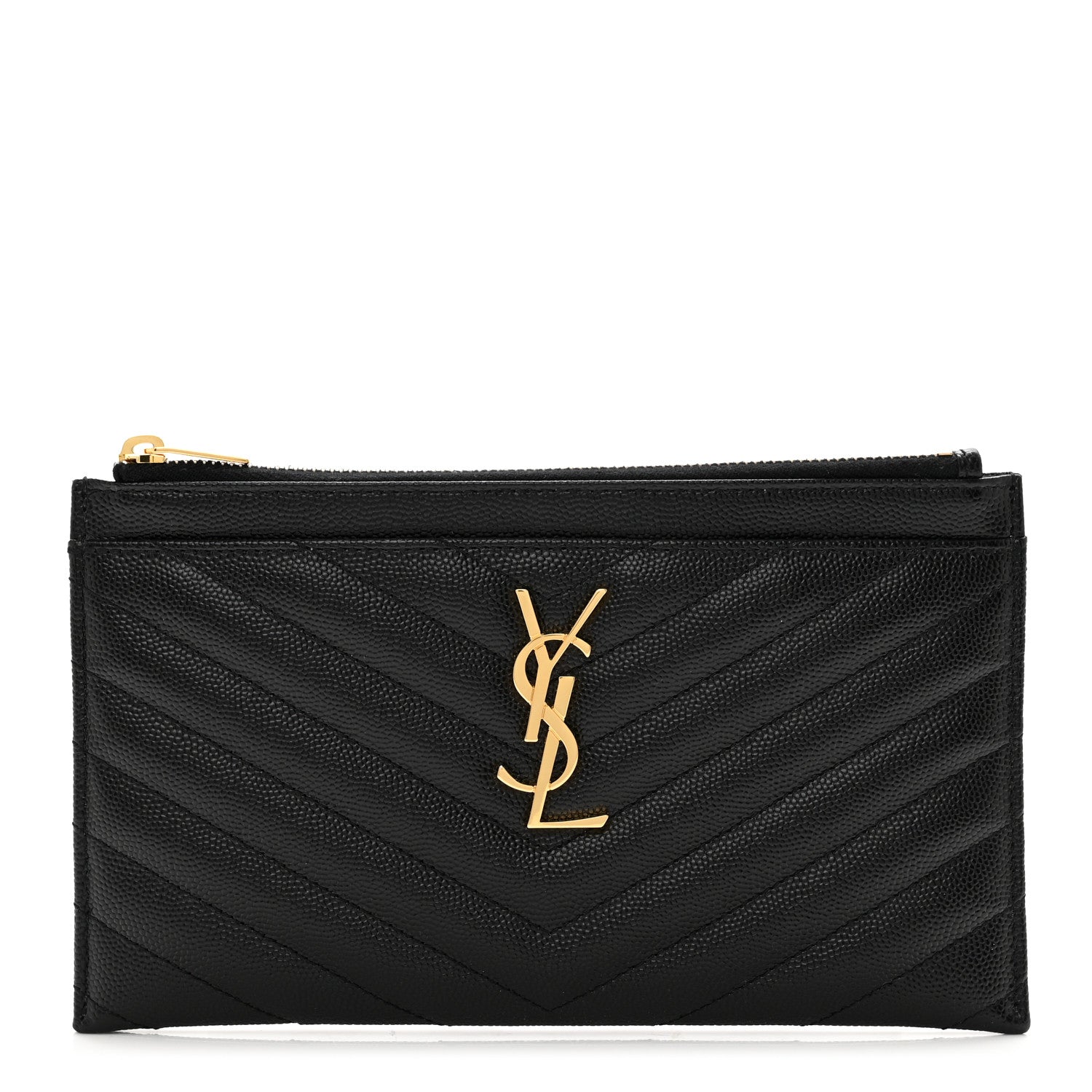 Saint Laurent Grain De Poudre Chevron Monogram Bill Pouch Black 1 of 8