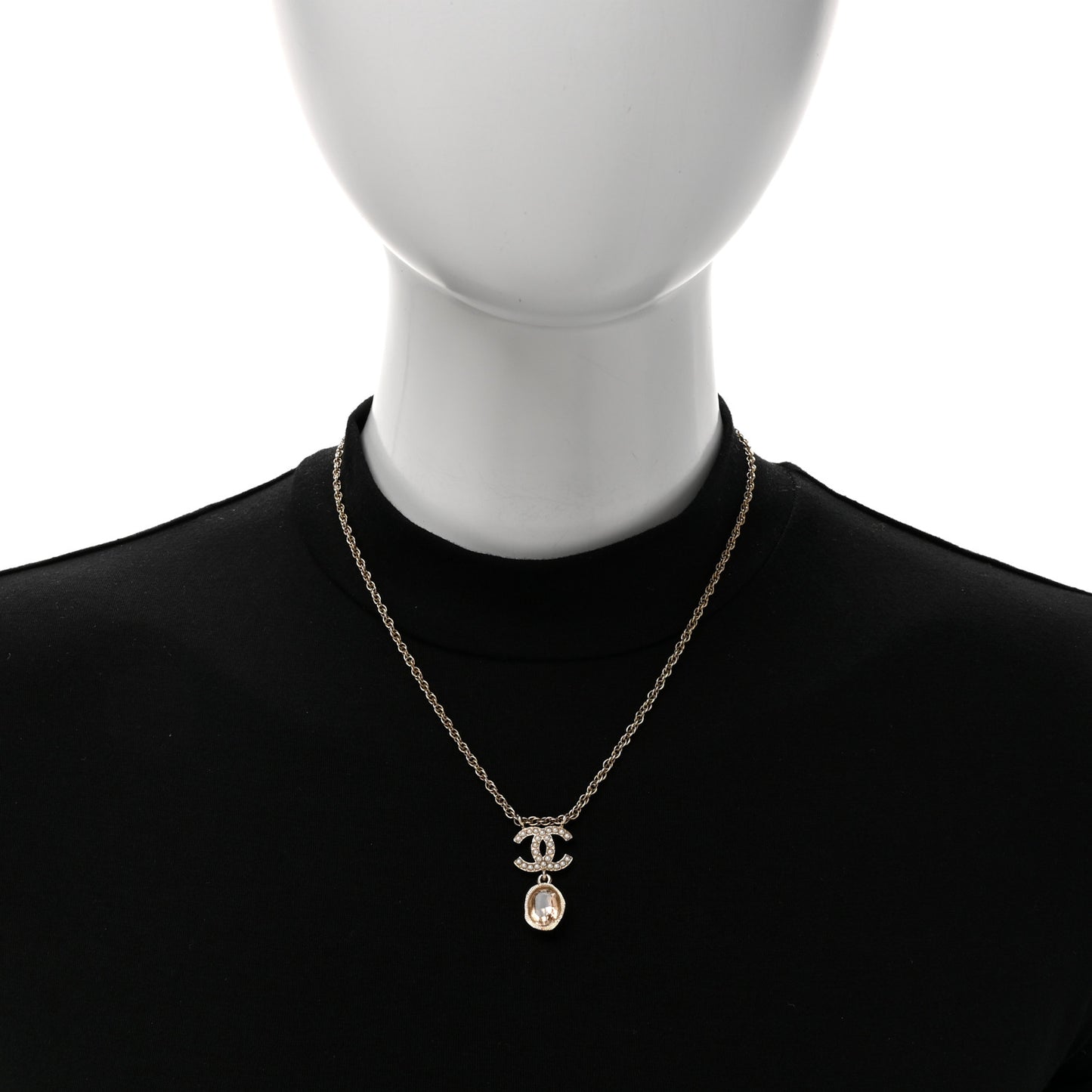 Crystal Pearl CC Necklace Pearly White Gold
