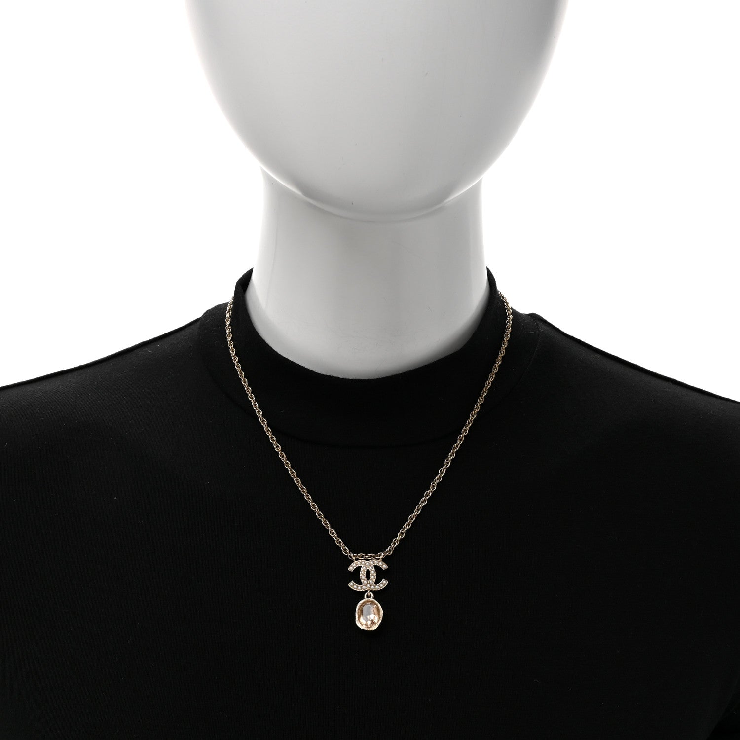 Chanel Crystal Pearl CC Necklace Pearly White Gold 2 of 5