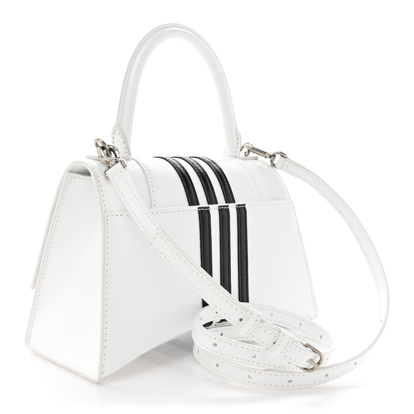 X ADIDAS Shiny Box Calfskin Small Hourglass Top Handle Bag Off White Black