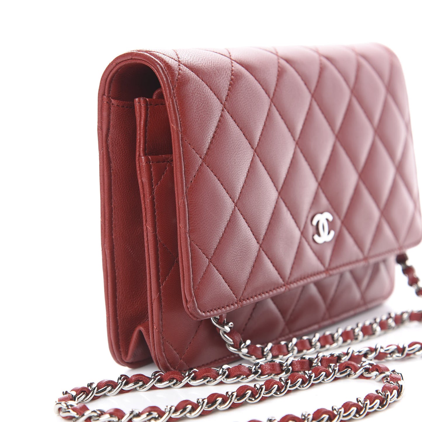 Lambskin Quilted Wallet On Chain WOC Red