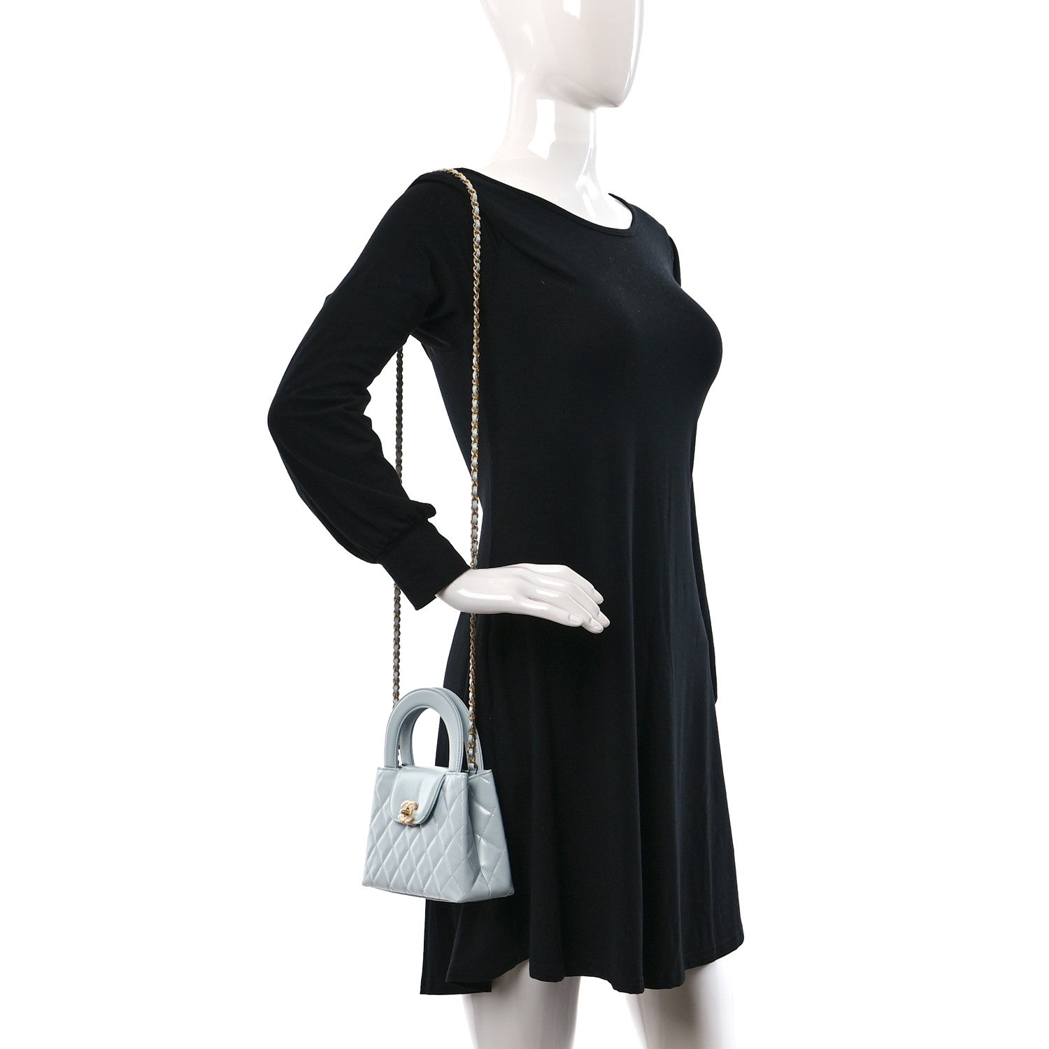 Chanel Shiny Aged Calfskin Quilted Nano Kelly Shopper Light Blue 2 of 11