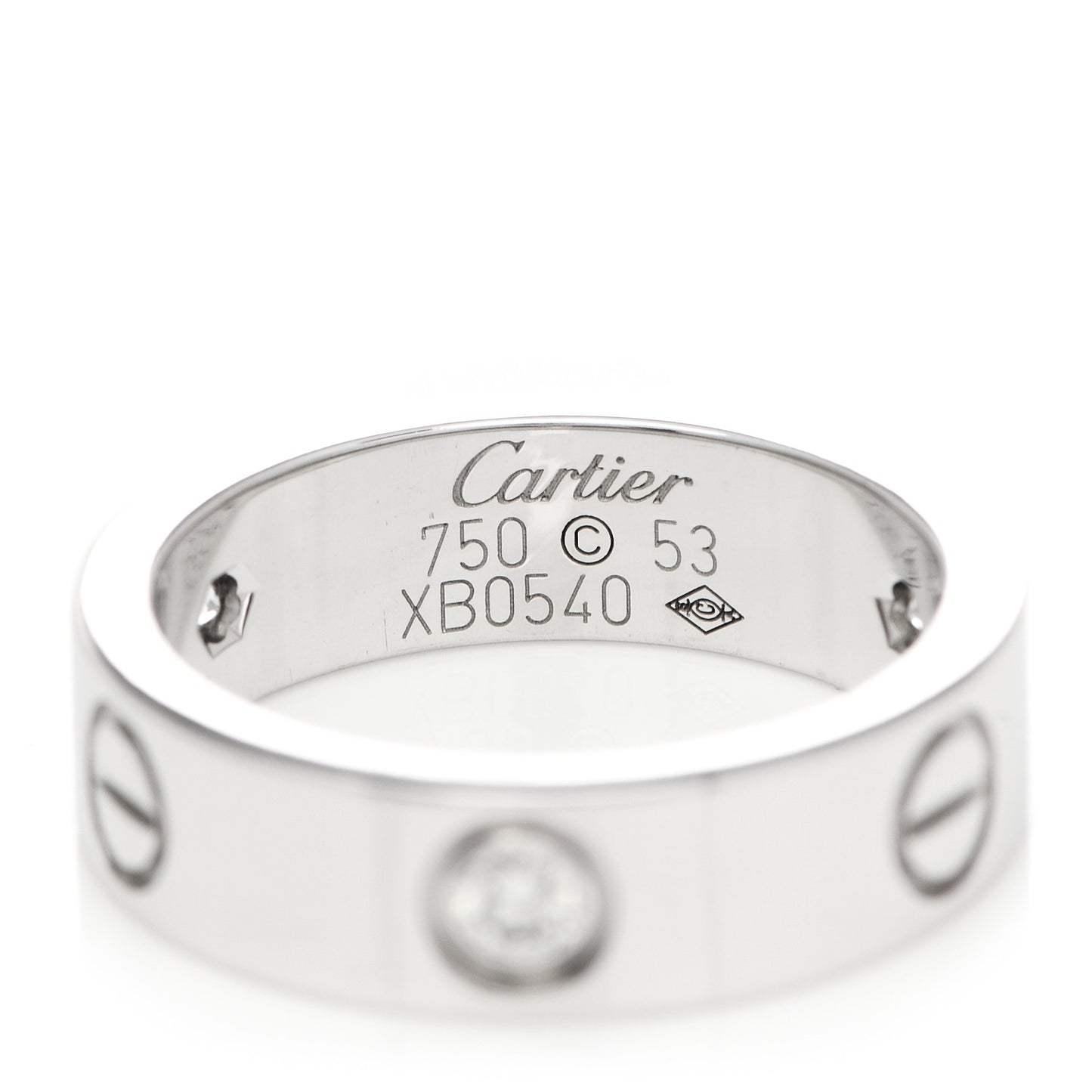 18K White Gold 3 Diamond 5.5mm LOVE Ring 53 6.5