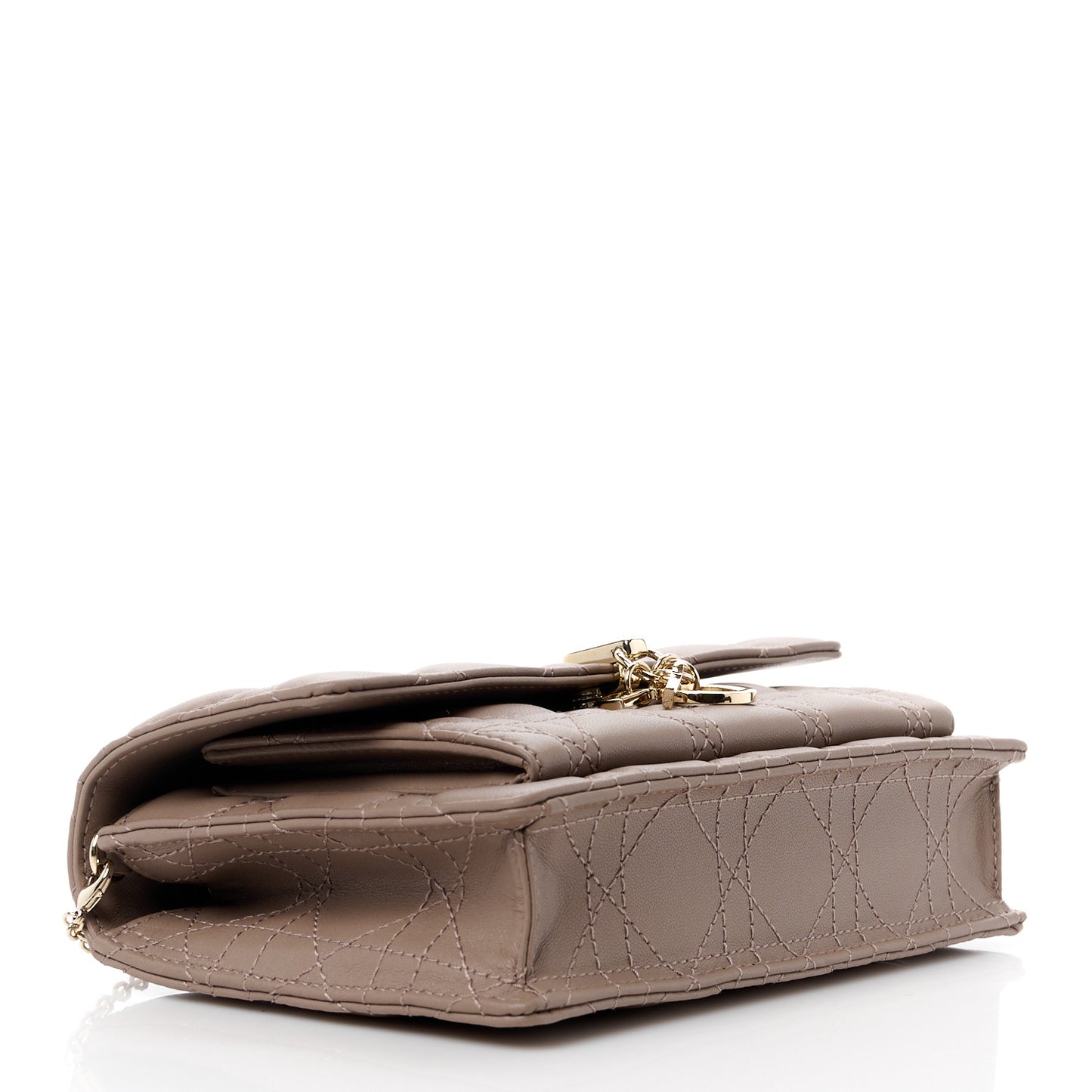 Lambskin Cannage Lady Dior Chain Pouch Warm Taupe