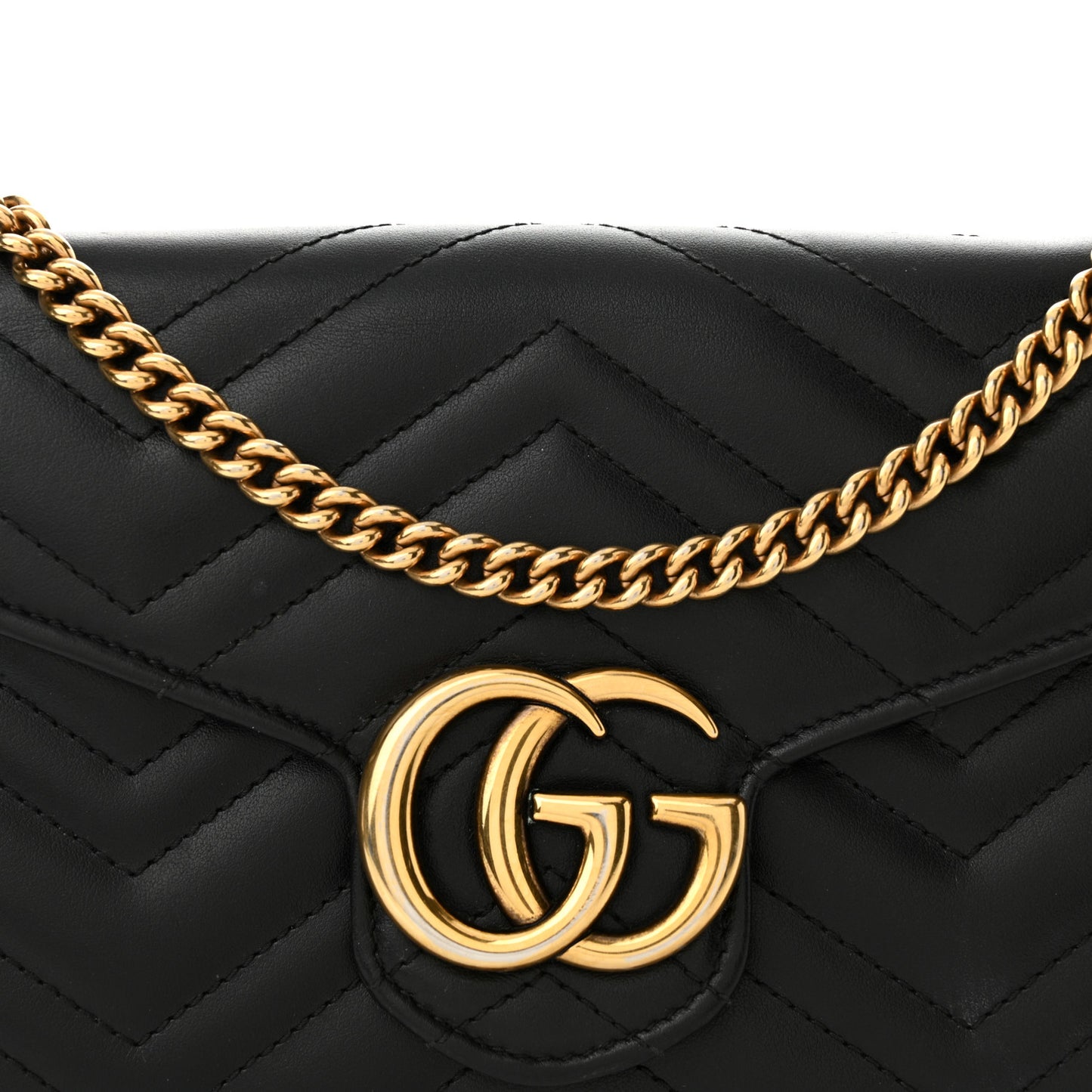 Calfskin Matelasse GG Marmont Chain Wallet Black