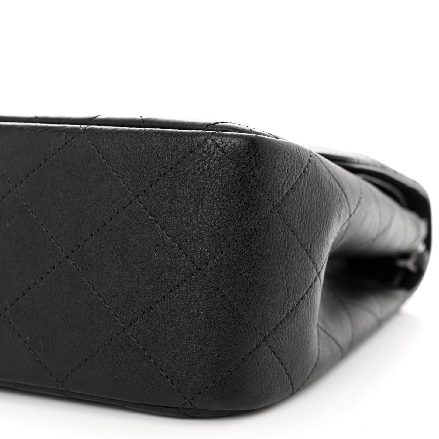Crumpled Calfskin Quilted Jumbo Double Flap So Black