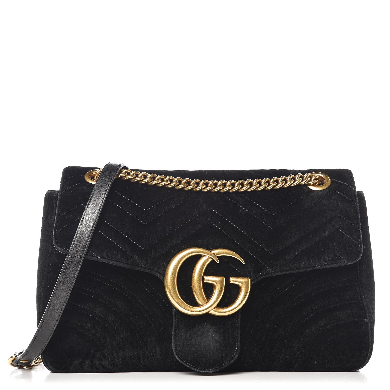 Gucci Velvet Matelasse Medium GG Marmont Shoulder Bag Black 265046