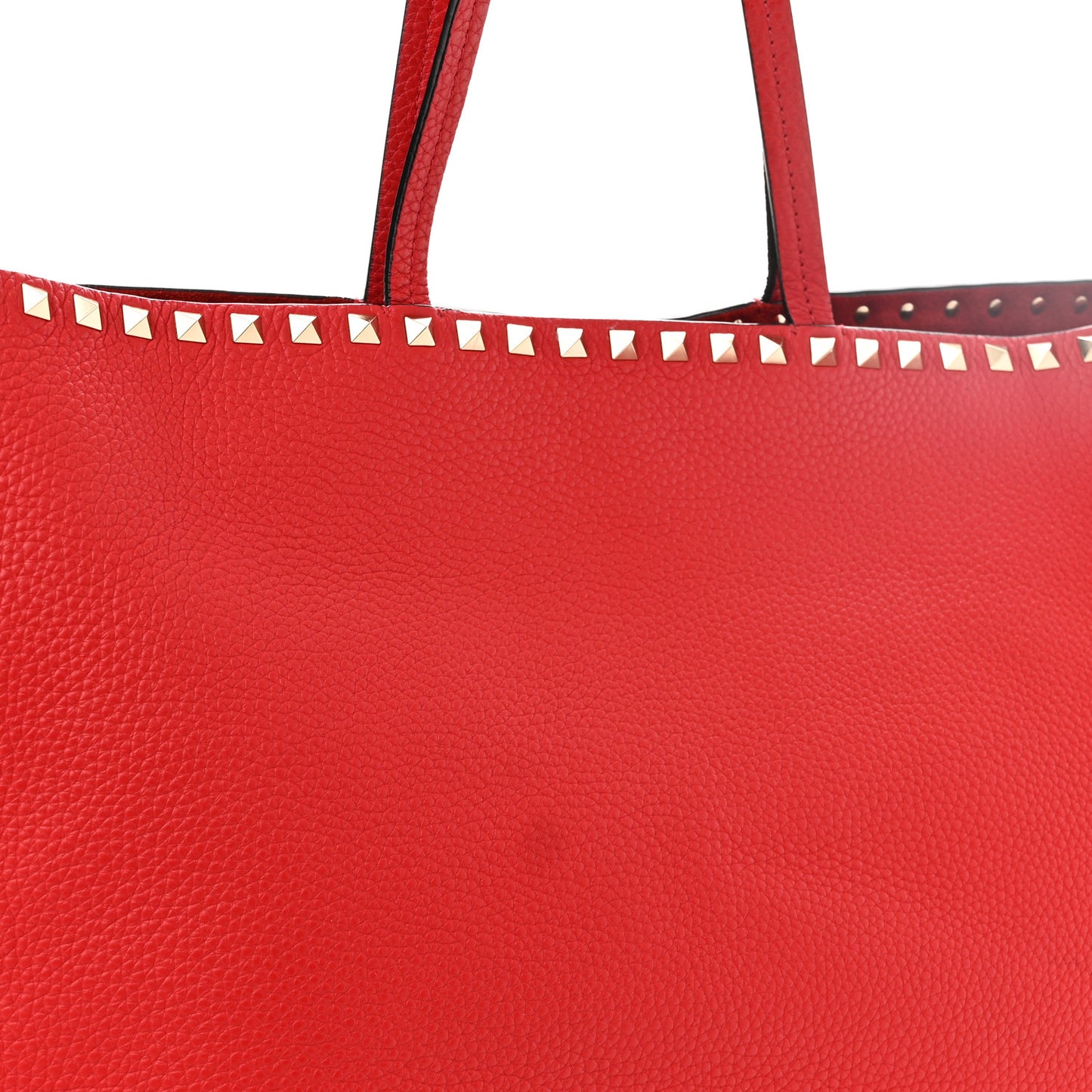 Grained Calfskin Rockstud Shoulder Tote Rouge Pur