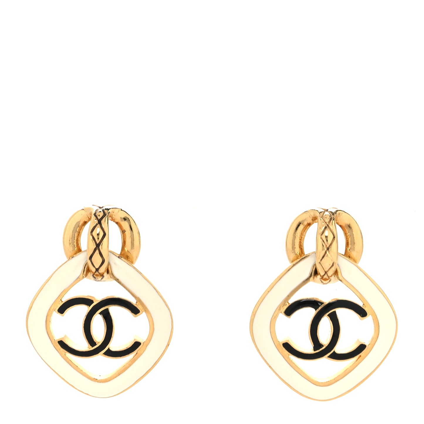 Metal Resin CC Diamond Earrings Gold Black White