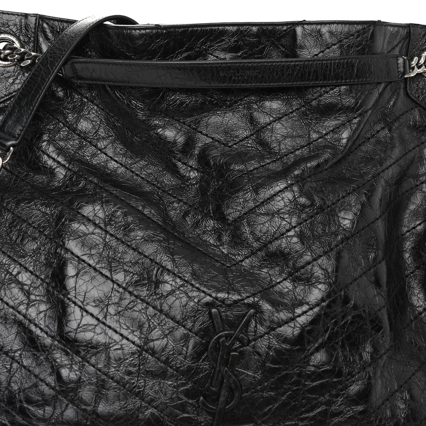 Crinkled Calfskin Matelasse Monogram Niki Shopper Tote Black