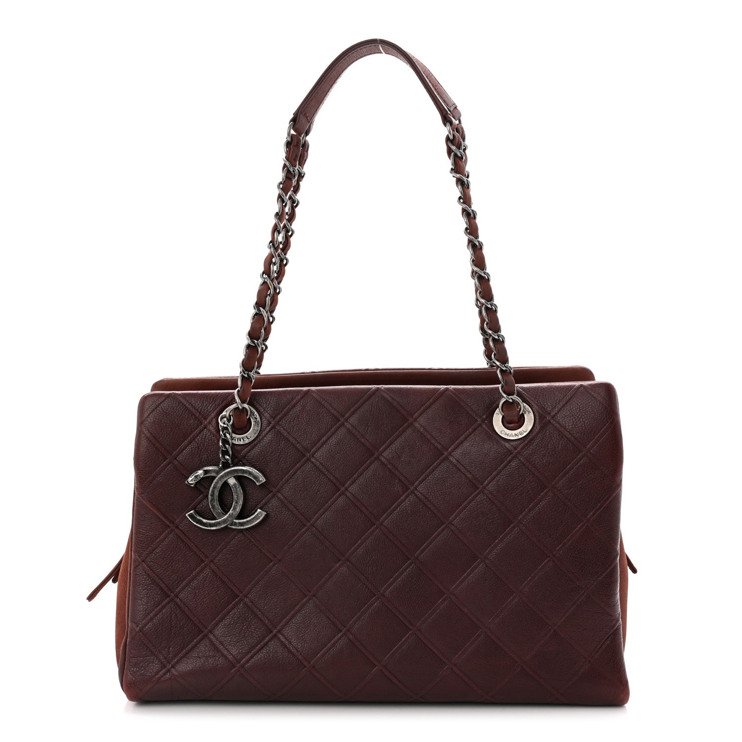 CHANEL ブラウン キルティング バッグ Chanel Calfskin Diamond Embossed Large CC Zip Shopping Tote