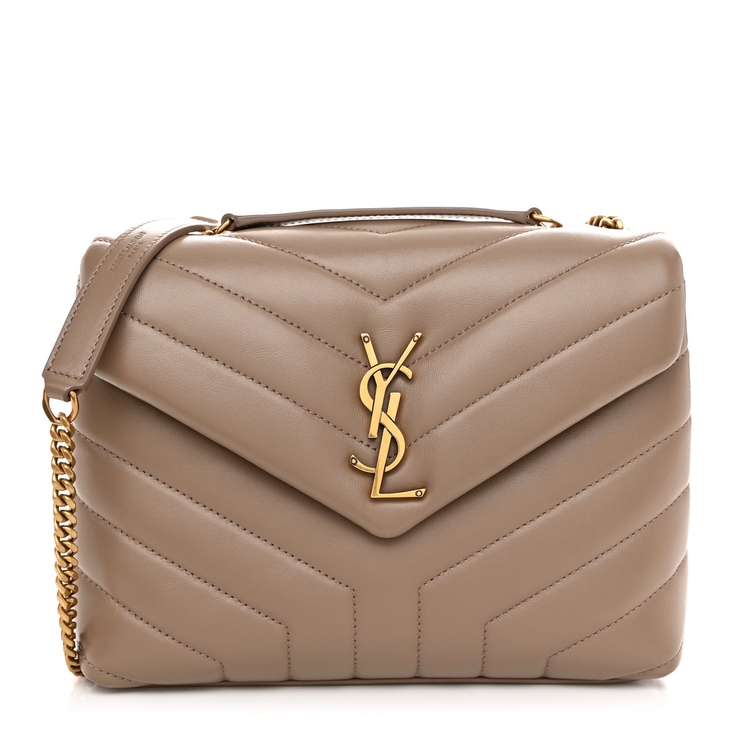 Calfskin Y Quilted Monogram Small Loulou Chain Satchel Dark Beige