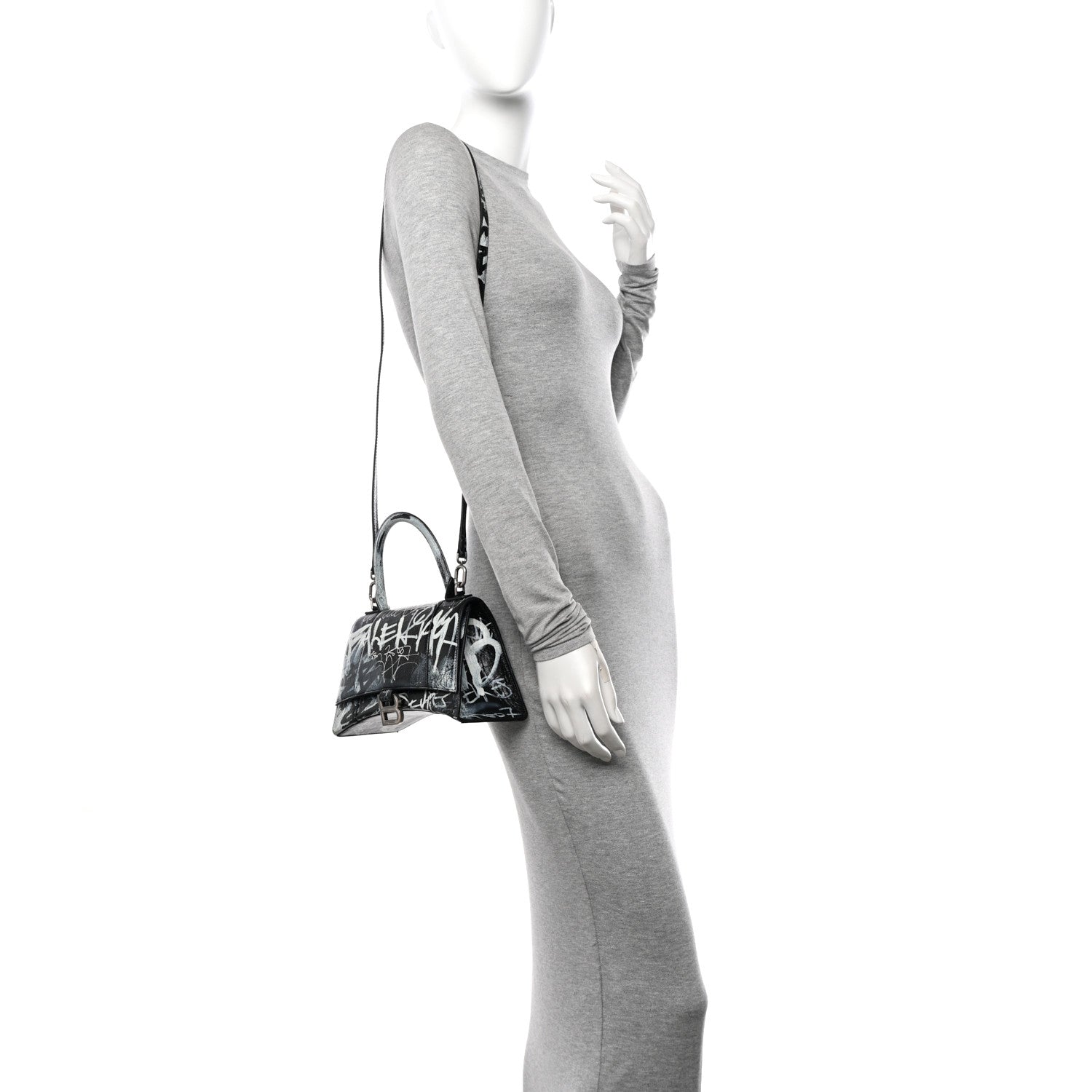 Balenciaga Agneau Graffiti Logo Small Hourglass Top Handle Bag Black 3 of 11