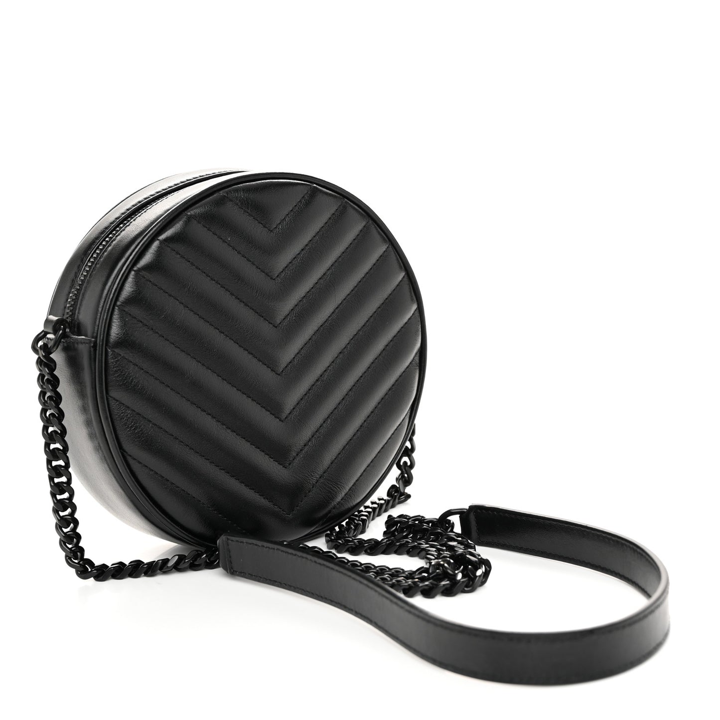 Calfskin Matelasse Chevron Round Vinyle Camera Bag Black