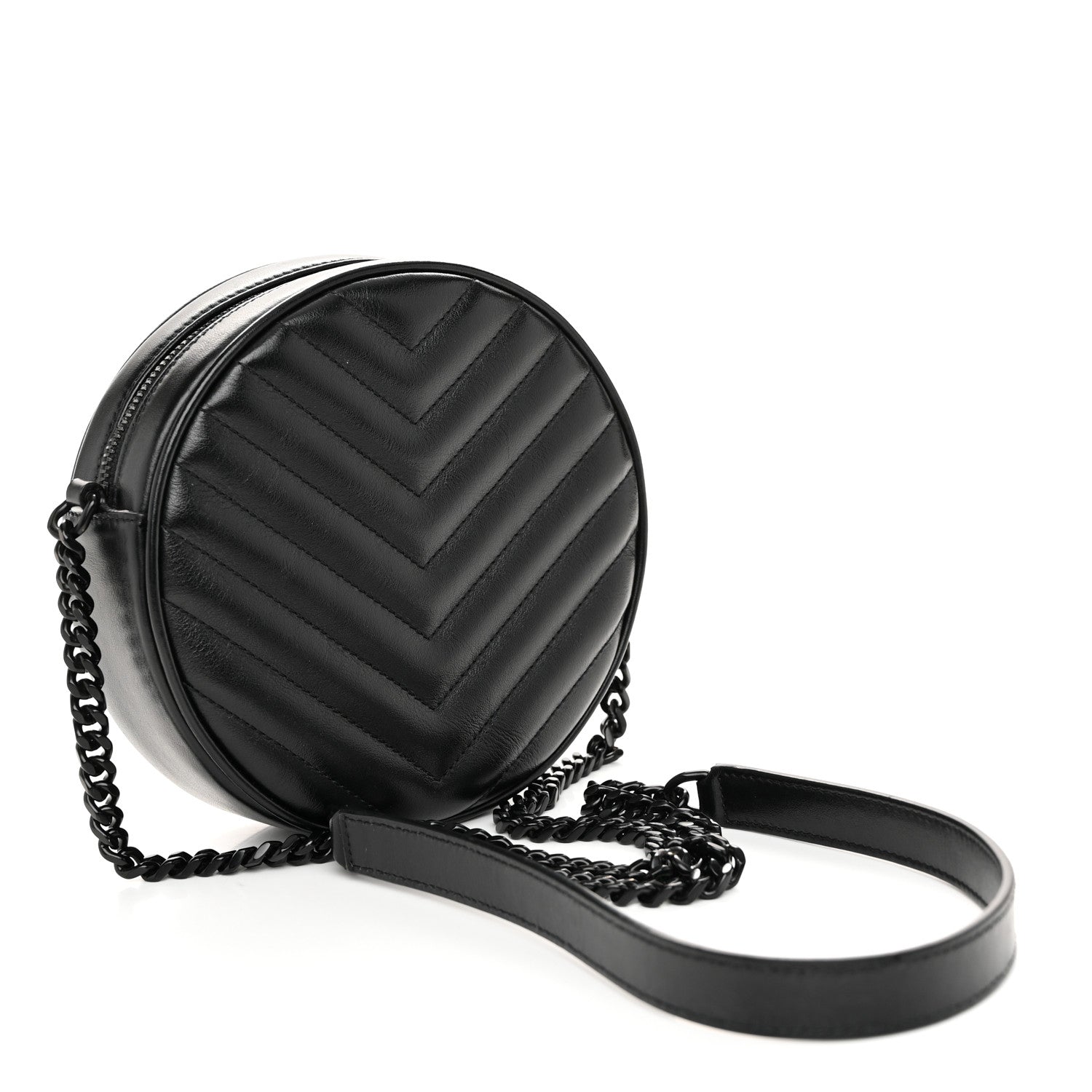 Saint Laurent Calfskin Matelasse Chevron Round Vinyle Camera Bag Black 3 of 10