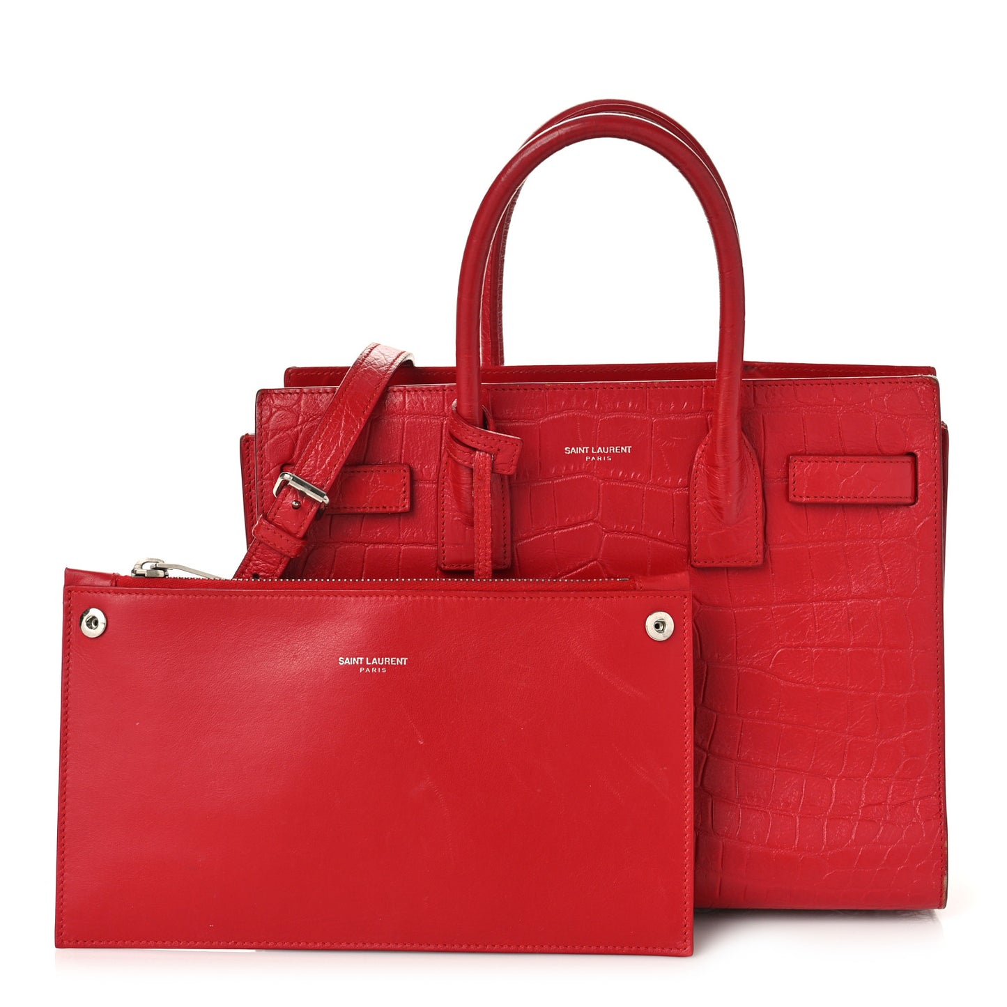 Calfskin Crocodile Embossed Baby Sac De Jour Red
